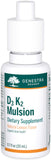 Genestra D3 K2 Mulsion, bouteille visible, soutien potentiel des os et santé vasculaire.
