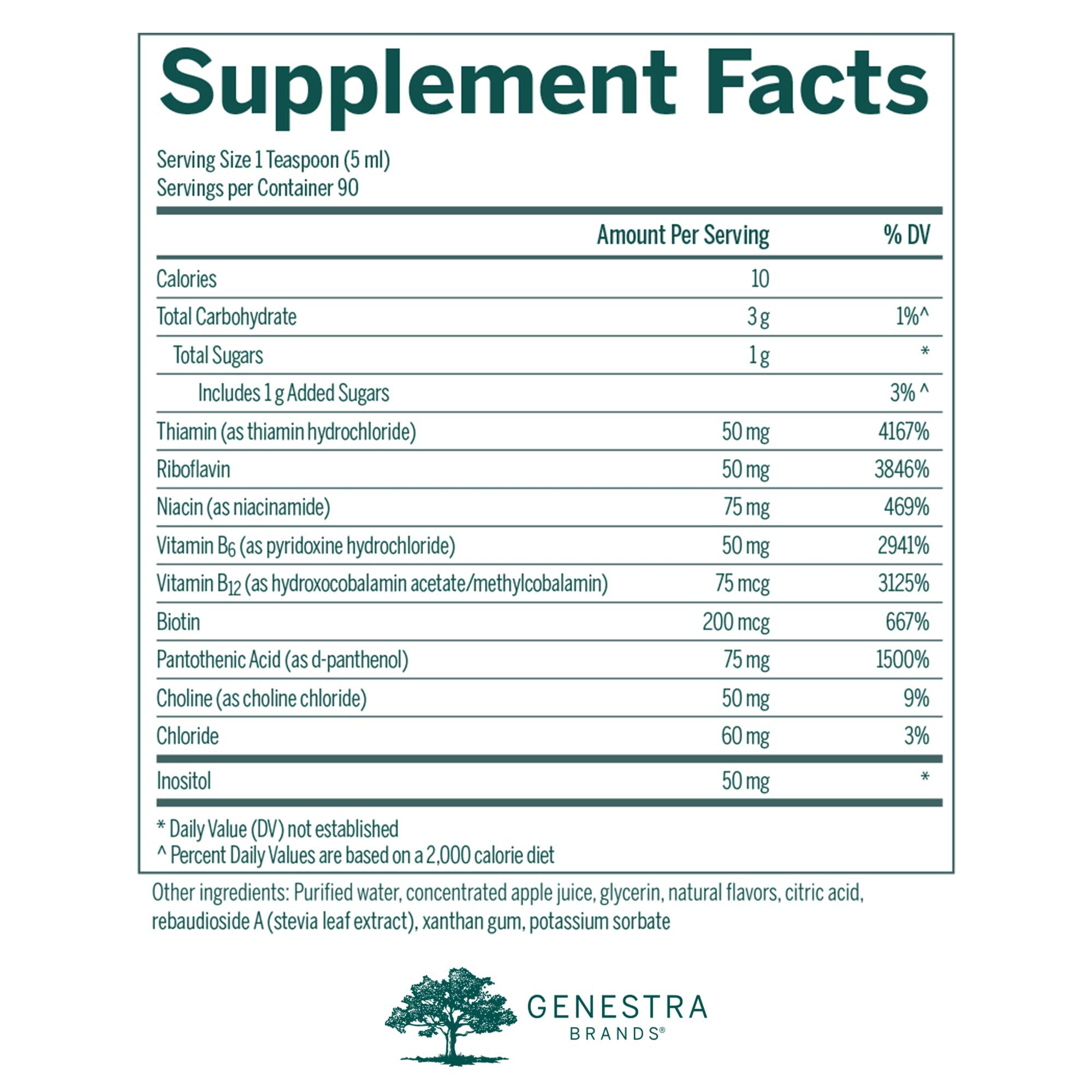 Genestra Brands Liquid B Complex, étiquette, visibilité du flacon et orientation vers l'immunité et la cognition.