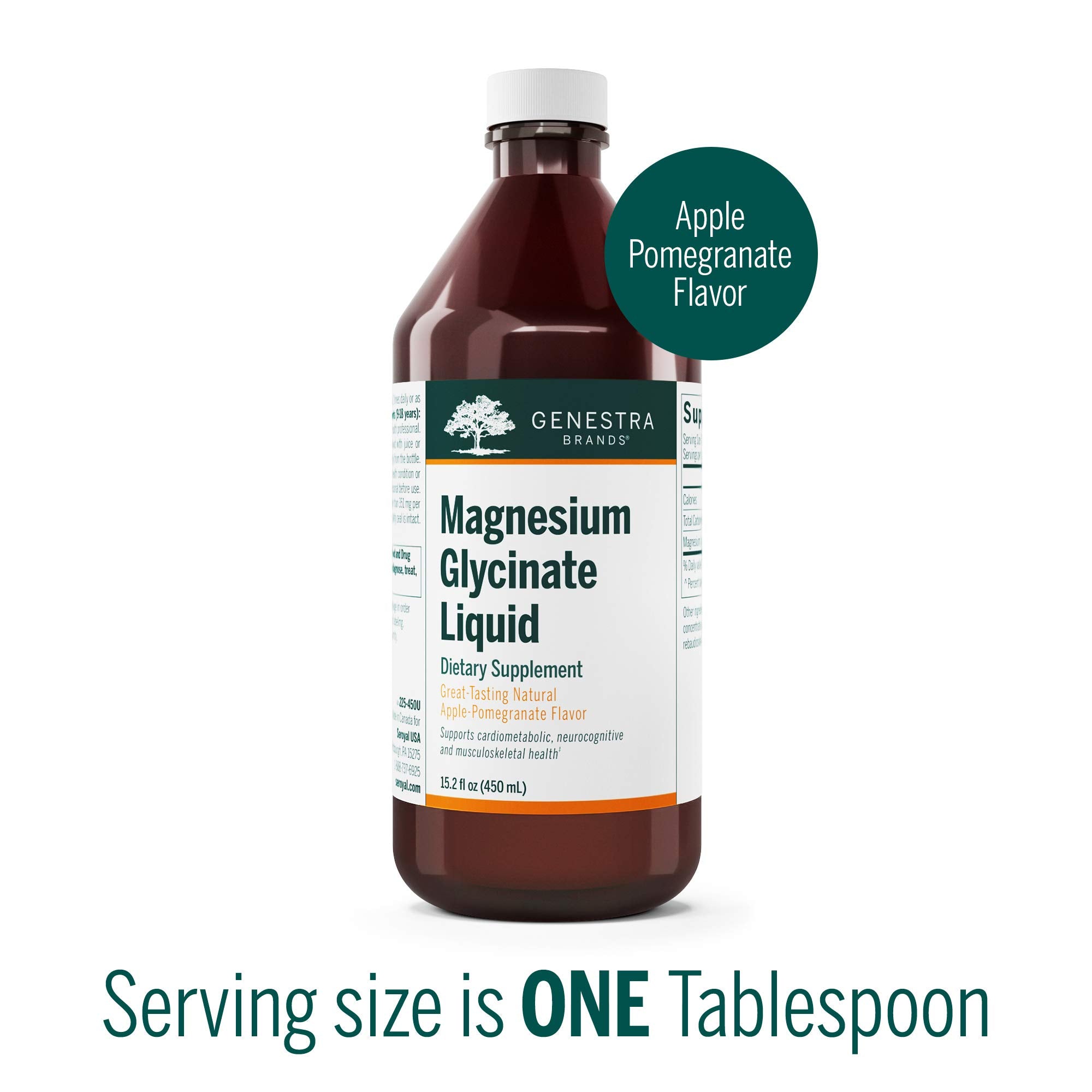 Genestra Magnésium Glycinate Liquide – etiquette claire, dosage précis possible.