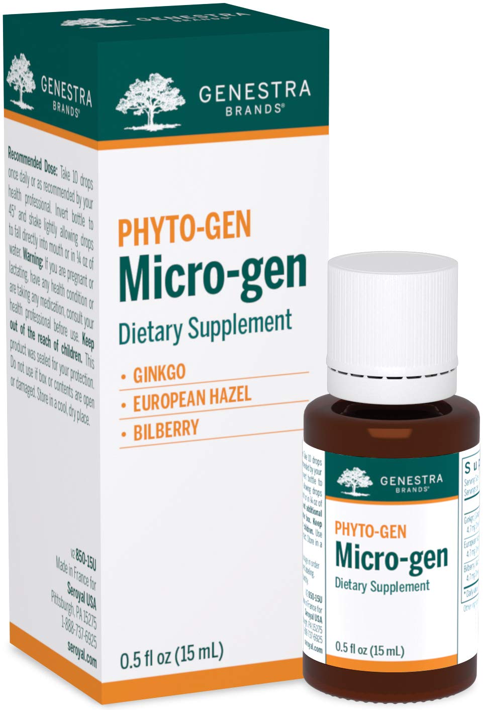 Genestra Micro-gen: bouteille 0,5 oz pratique pour le quotidien, support éventuel du bien-être.