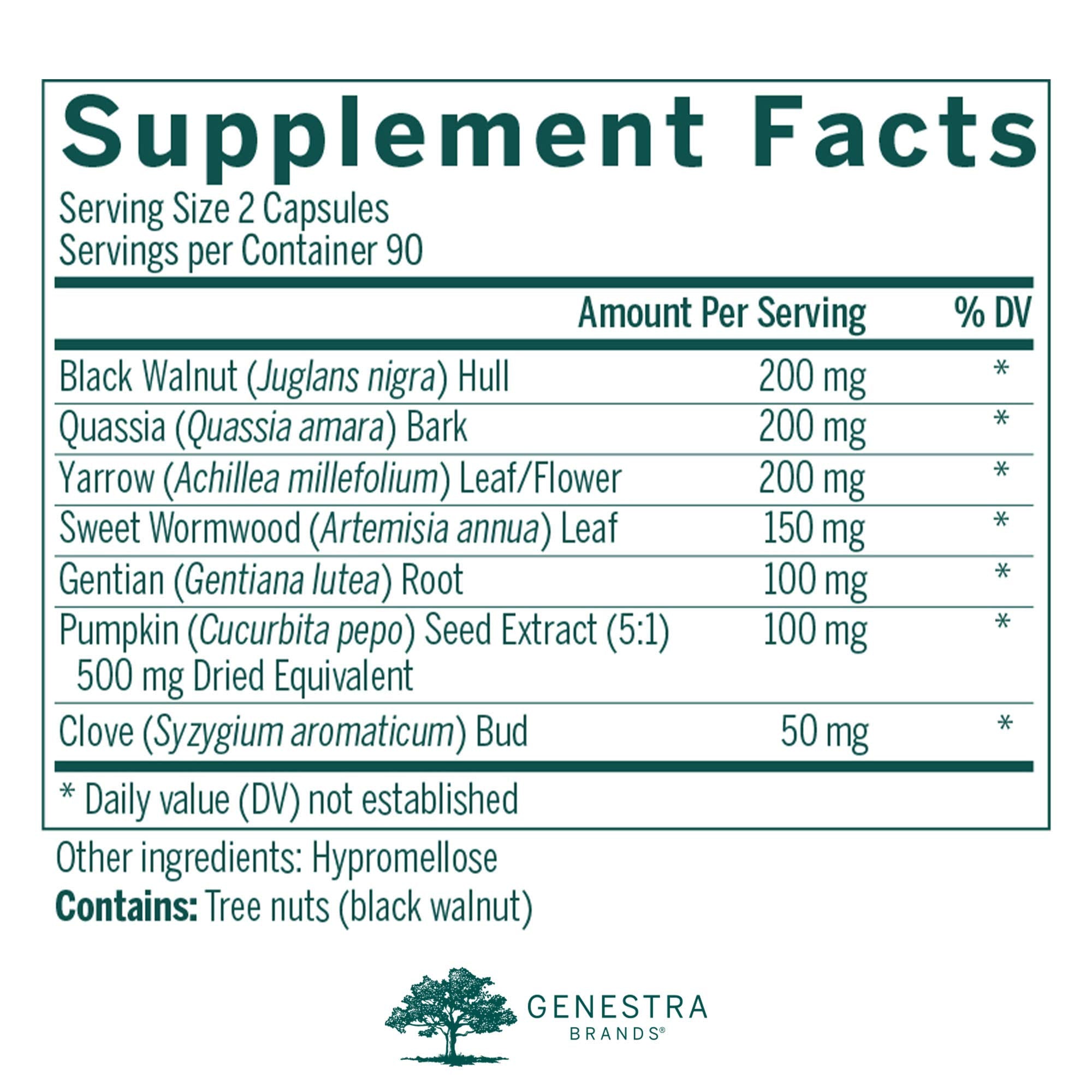 Genestra Noix Noire Capsules bouteille — format pratique pour la routine digestive.