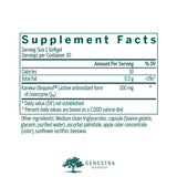 Capsules Genestra Ubiquinol 100 mg, faciles à avaler, soutiennent l'énergie cellulaire et l'antioxydant.