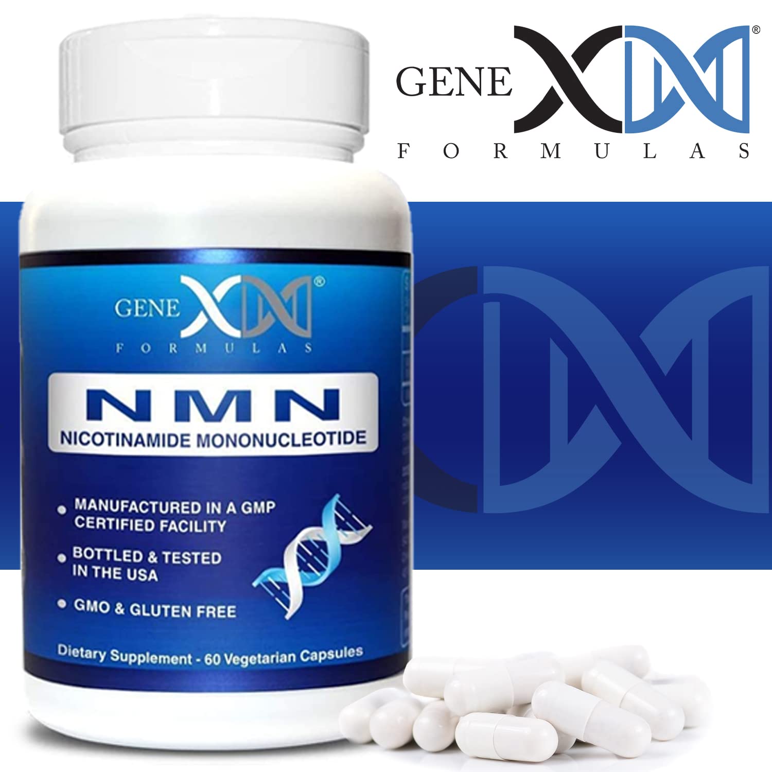 Genex Formulas NMN 250 mg – utilisation simple, capsules faciles à intégrer à votre journée.