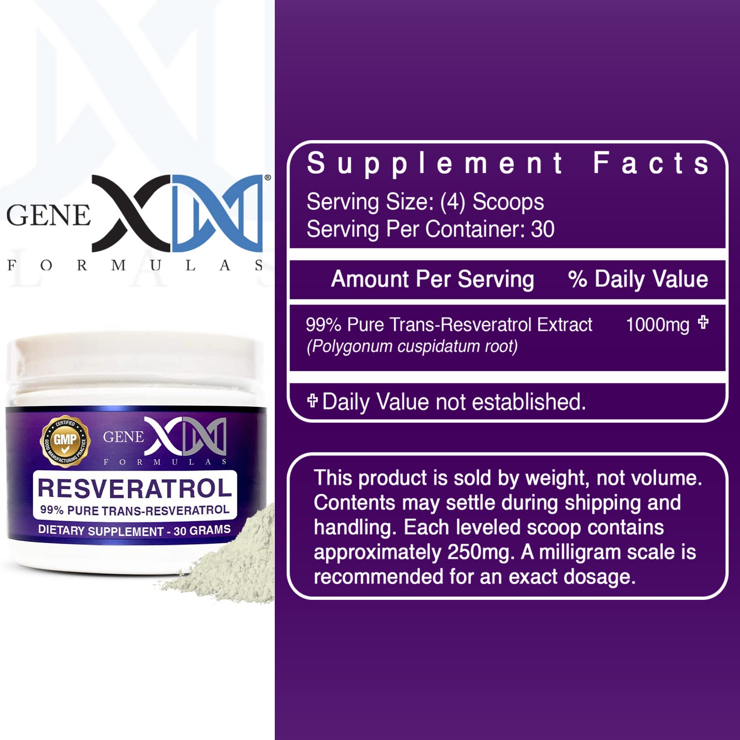Genex Trans-Resveratrol poudre mélange recommandé avec yaourt ou graisse.