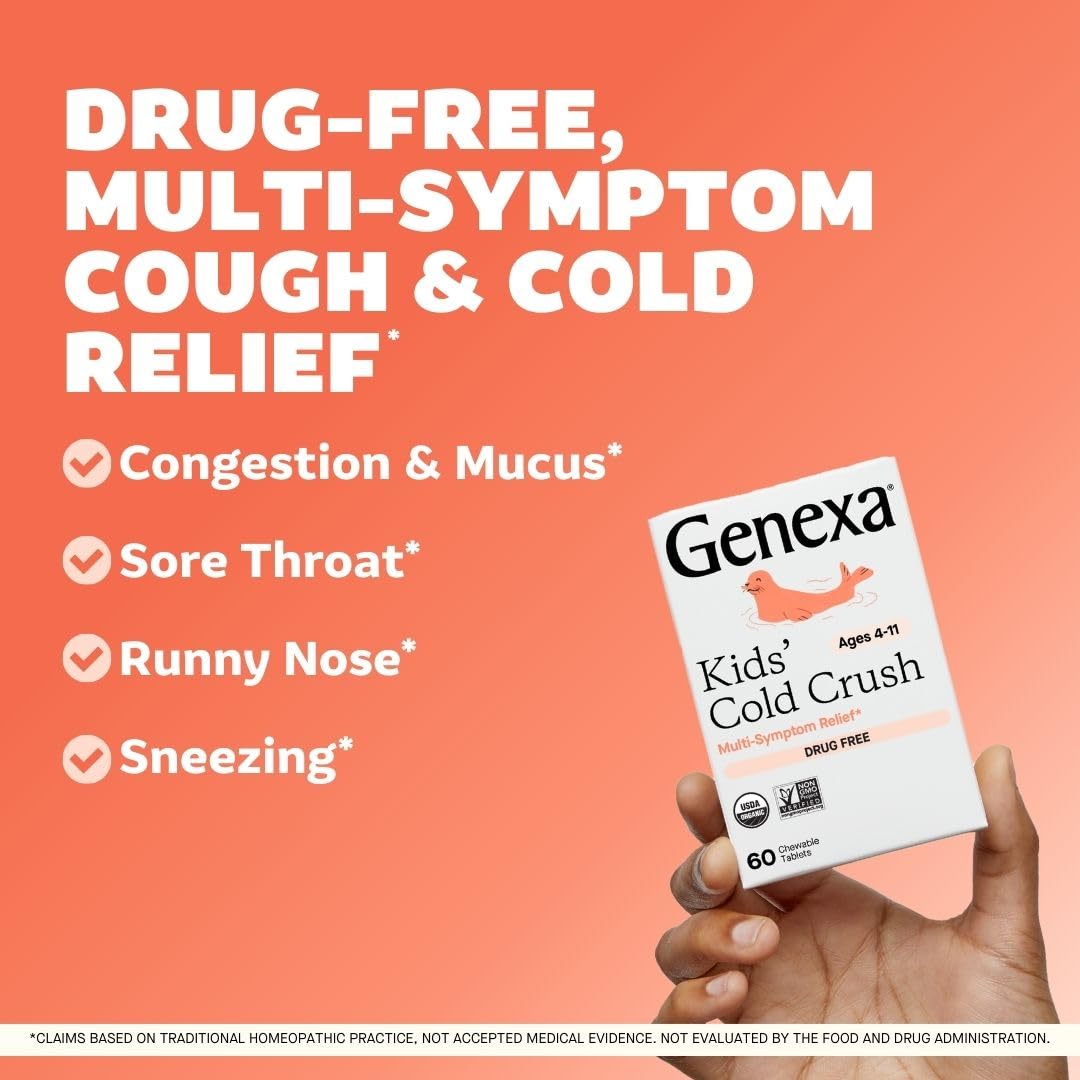 Genexa Enfants Cold Crush – comprimés à mâcher faciles à utiliser en déplacement.