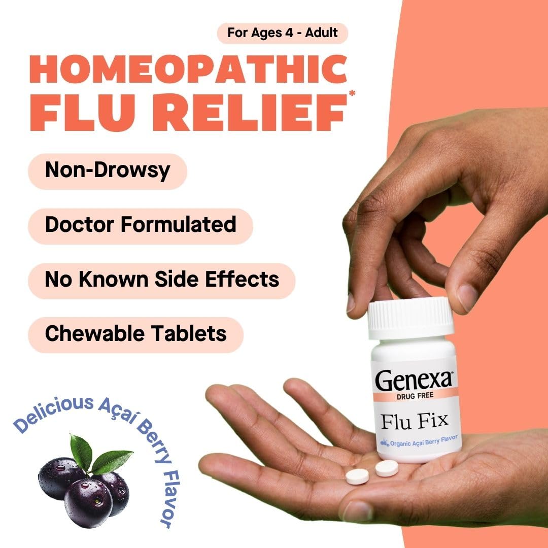 Genexa Flu Fix, étiquette biologique sans GMO, choix transparent et sûr.