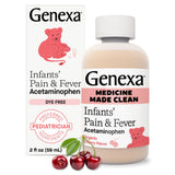 Genexa pour bébés flacon-liquide en vedette, solution pratique pour fièvres et douleurs mineures.