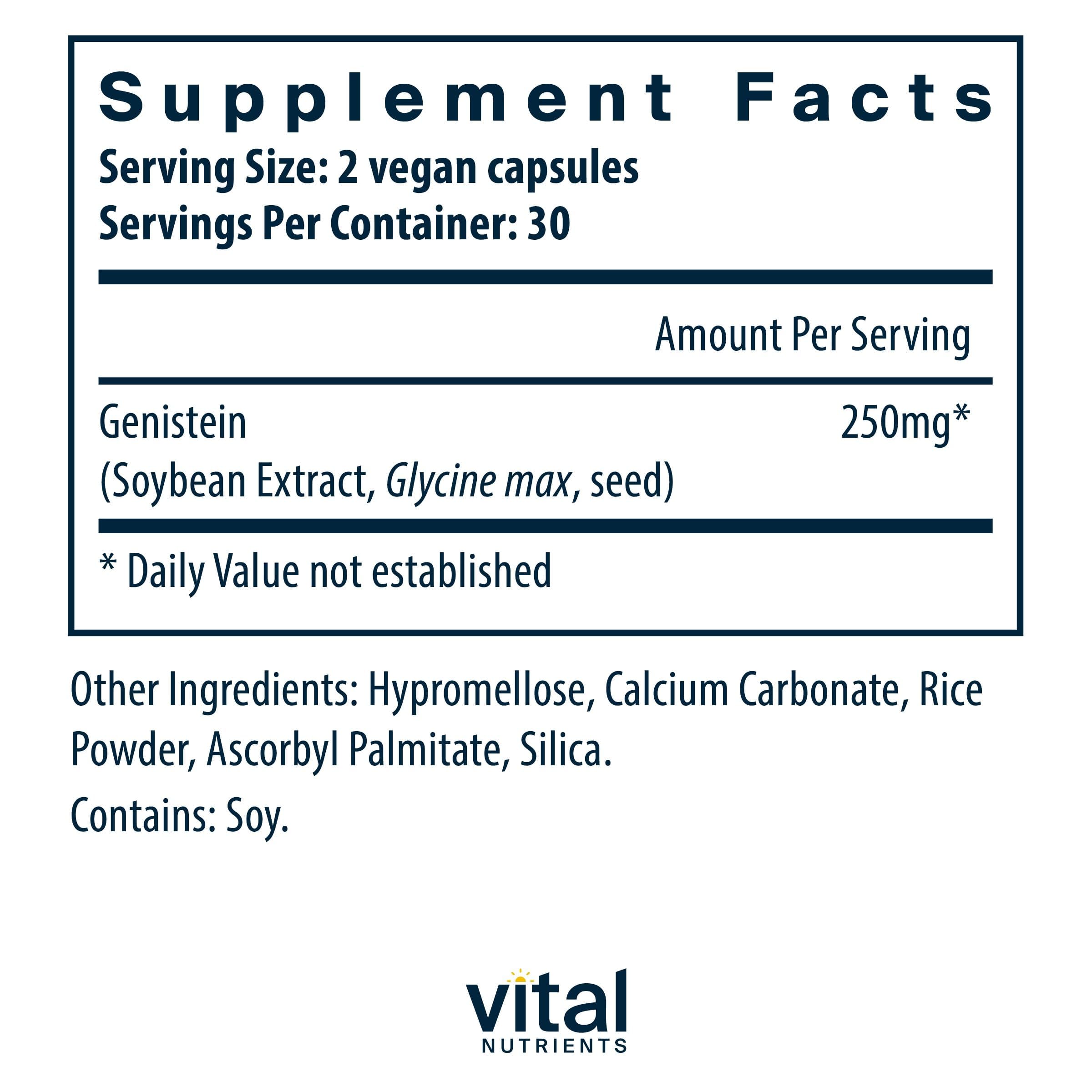Genistein: capsules ovales favorisant une biodisponibilité améliorée.