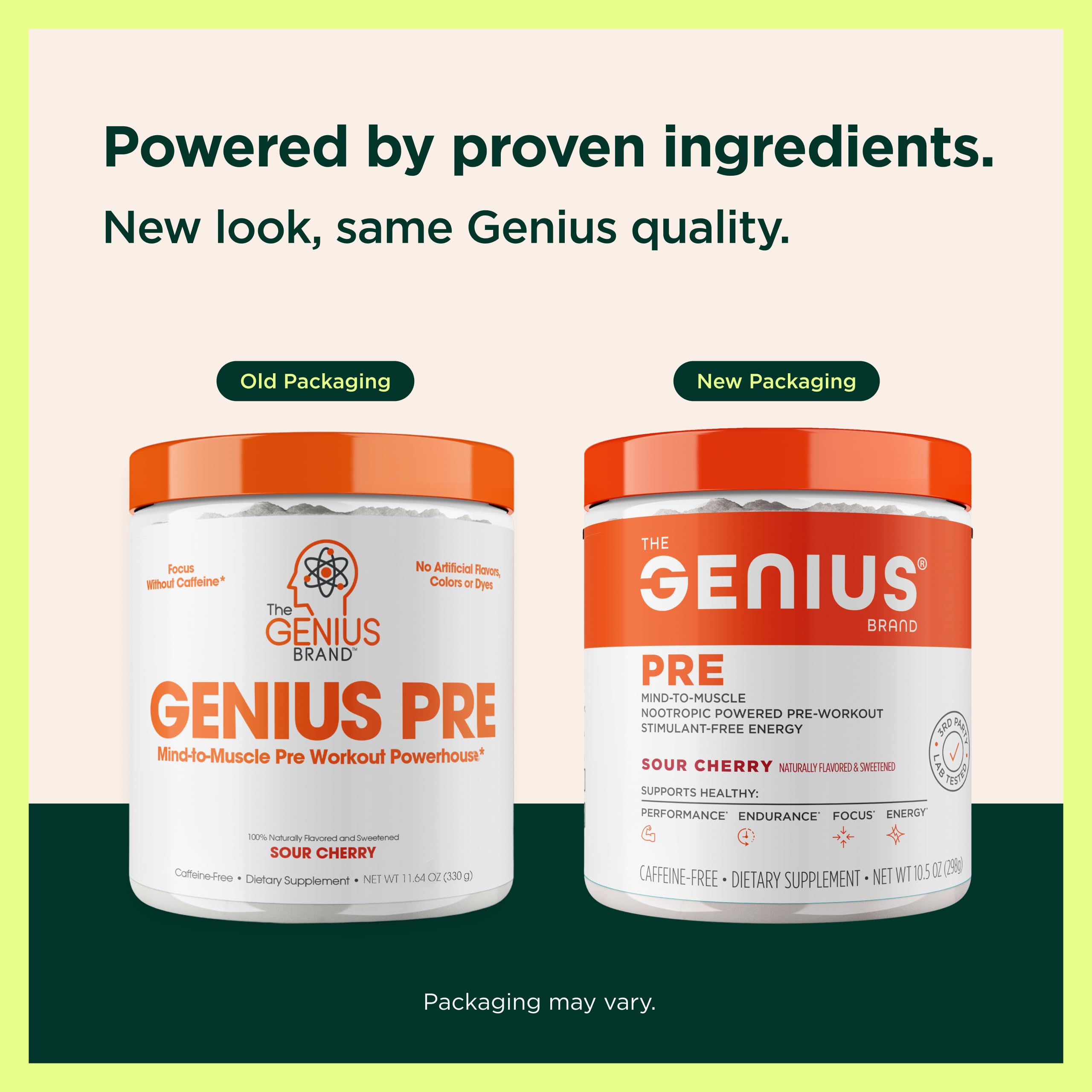 Genius Pre poudre cerise acide avec arômes naturels pour énergie durable.