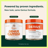 Genius Caffeine, capsules en gros plan, démontrant une concentration soutenue.