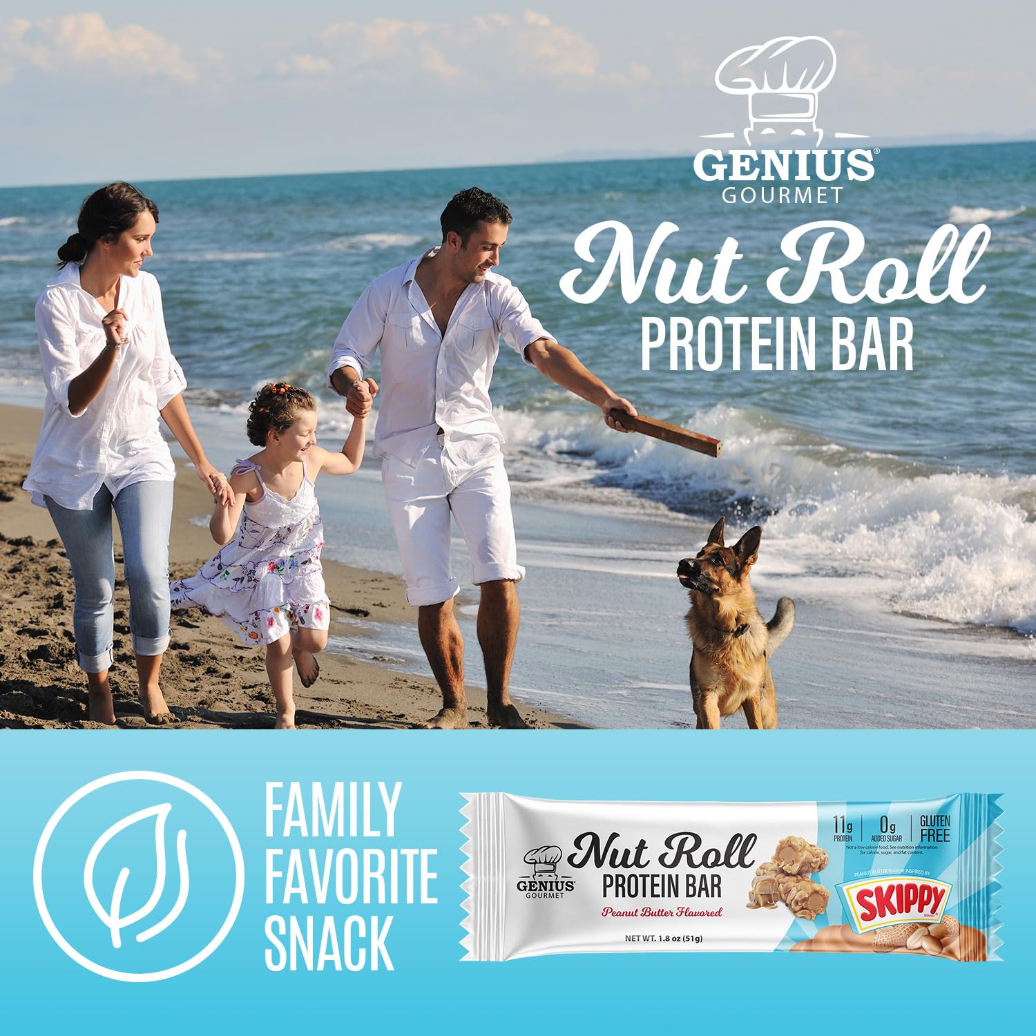 Genius Gourmet barre protéinée, texture crèmeuse et croquante pour une pause gourmande.
