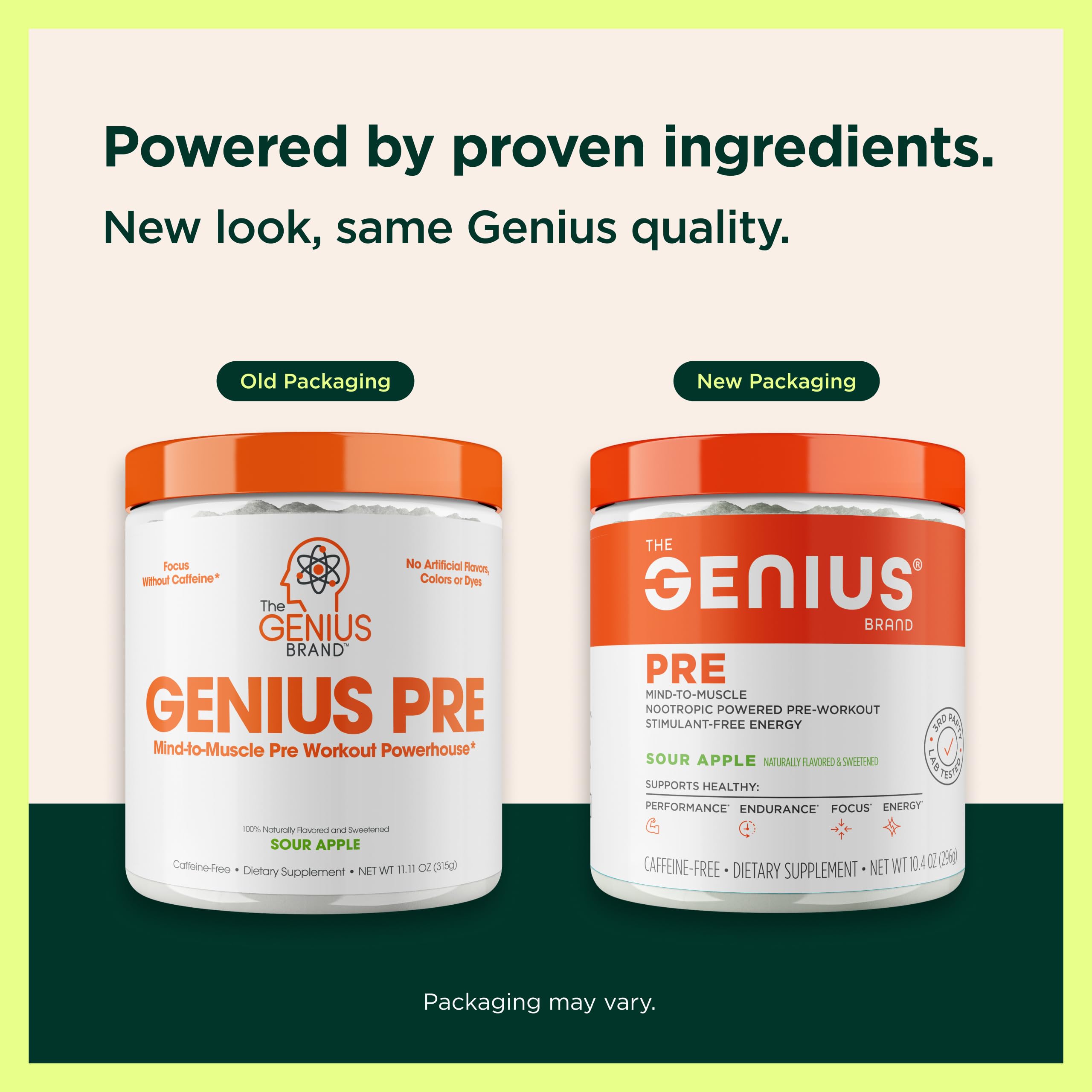 Genius Pre Workout scoop poudre prêt à mélanger pour énergie propre