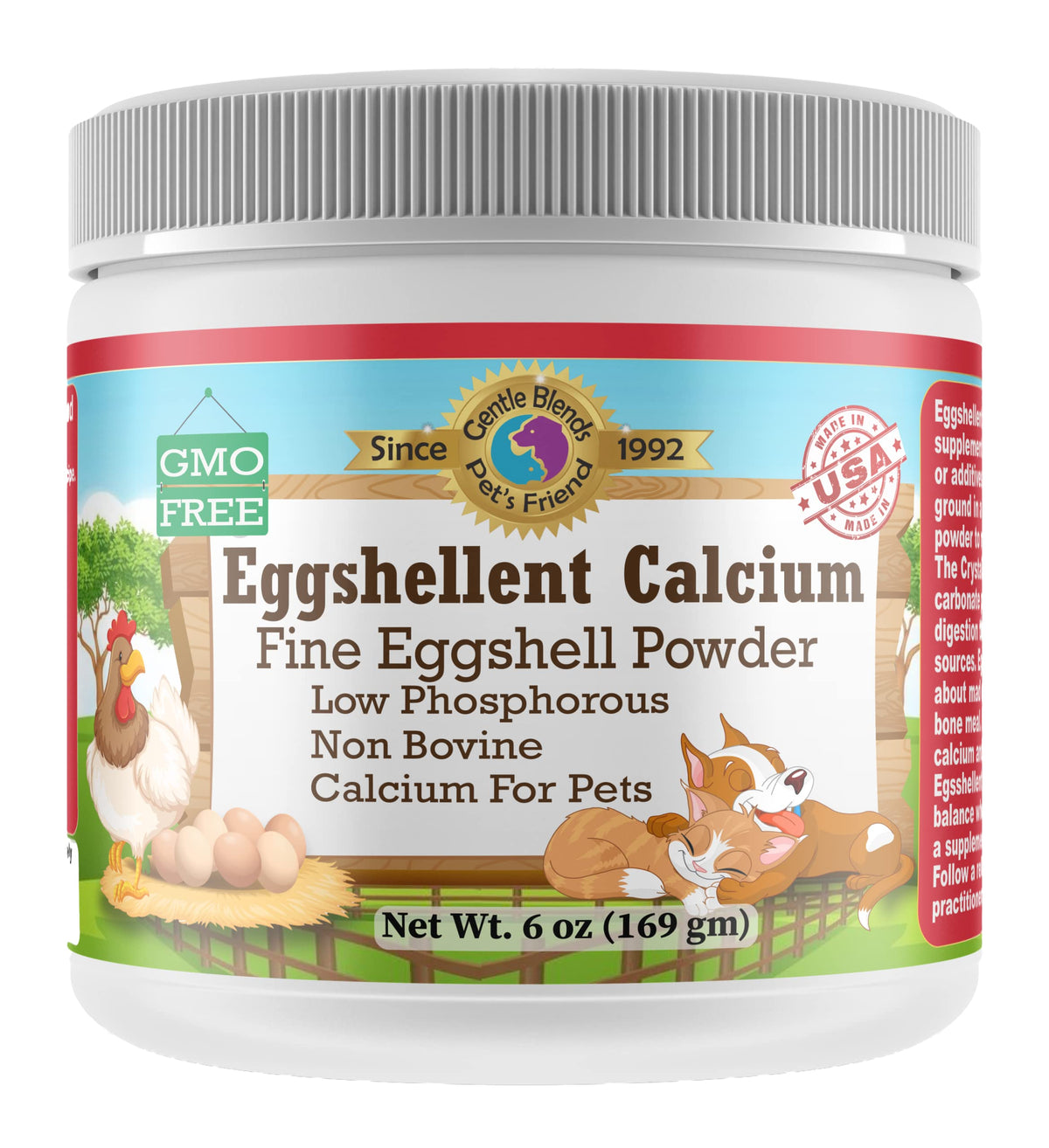 GENTLE BLENDS Calcium coquilles Œuf — flacon dose idéal pour dosage quotidien en chiens et chats
