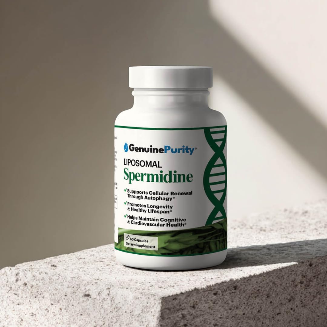 GenuinePurity liposomale Spermidine: emballage sans gluten, adapté au mode de vie vegan.