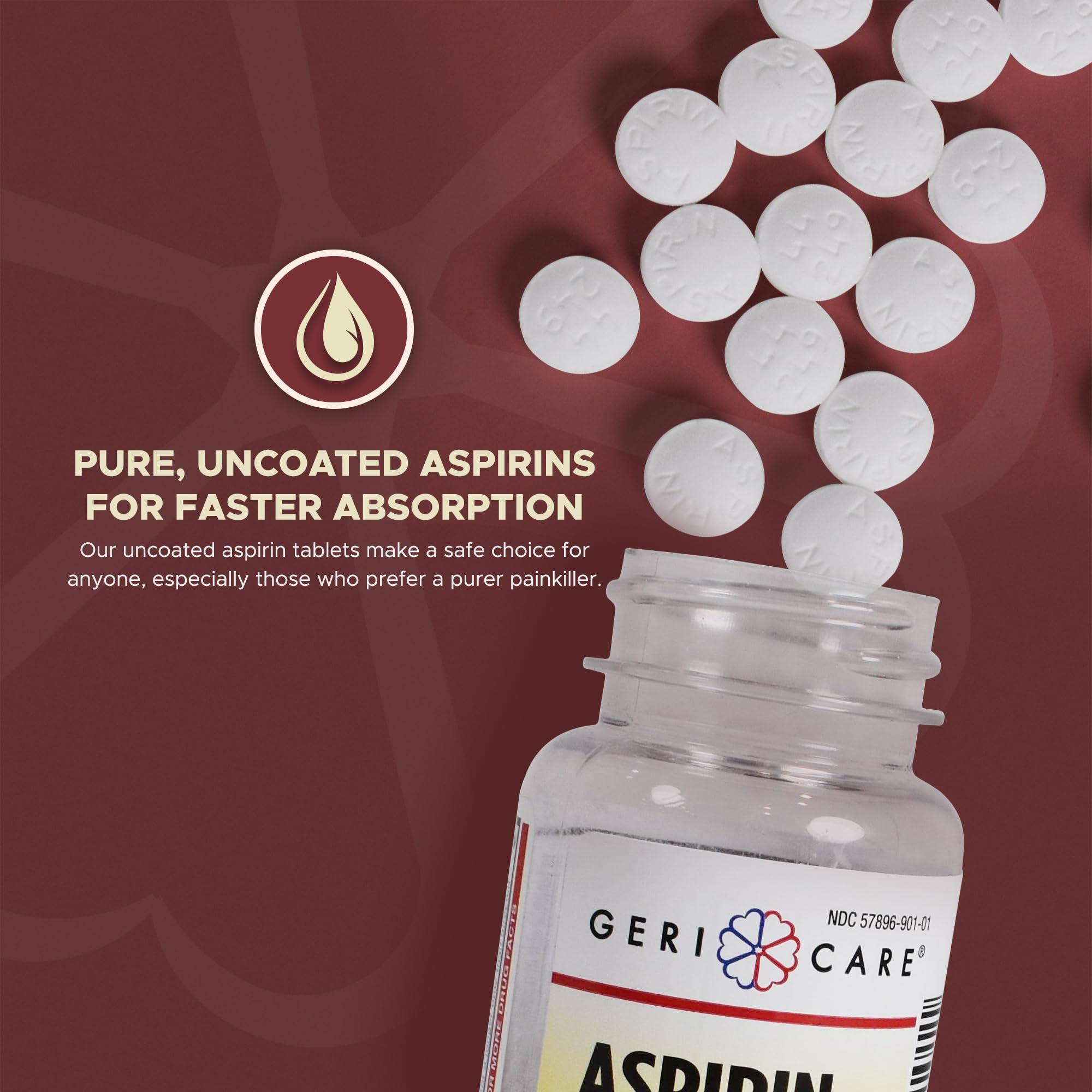 GeriCare aspirine 325 mg – bouteille au design simple et pratique
