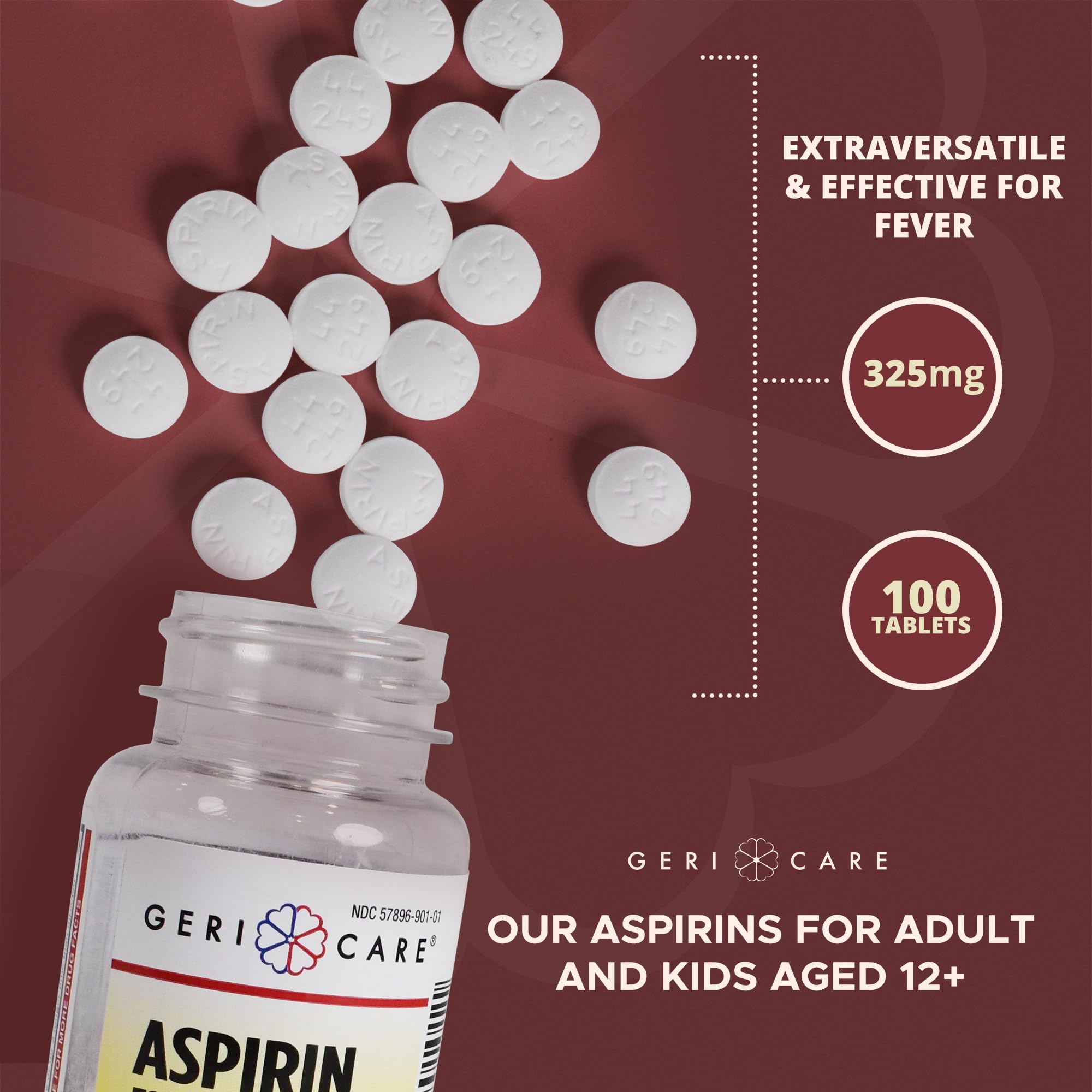 GeriCare aspirine 325 mg – emballage clair et lisible