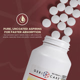 GeriCare aspirine 325 mg: étiquette et emballage clairs pour reconnaître le produit.