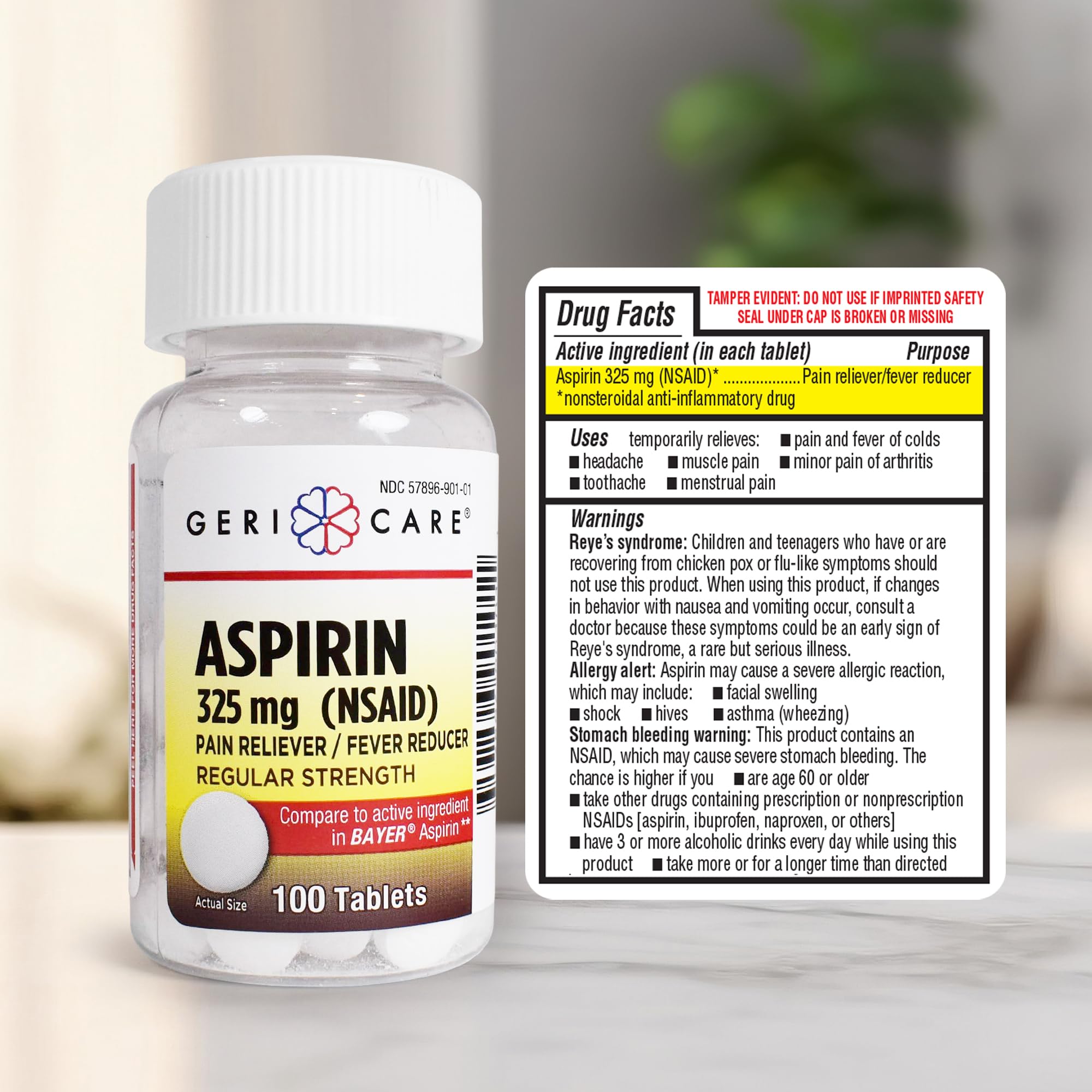 GeriCare aspirine 325 mg – idéal pour les douleurs passagères et fièvre