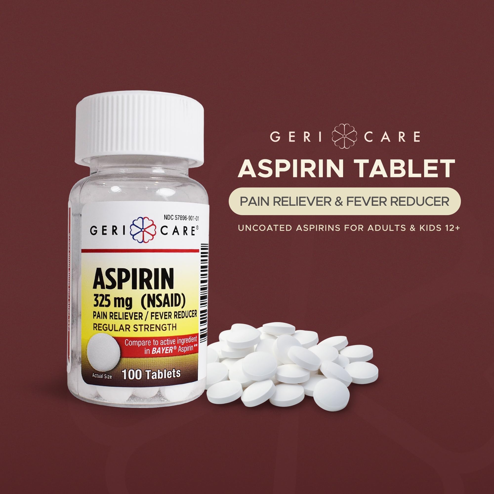 GeriCare aspirine 325 mg – tablettes sans enrobage pour absorption plus rapide