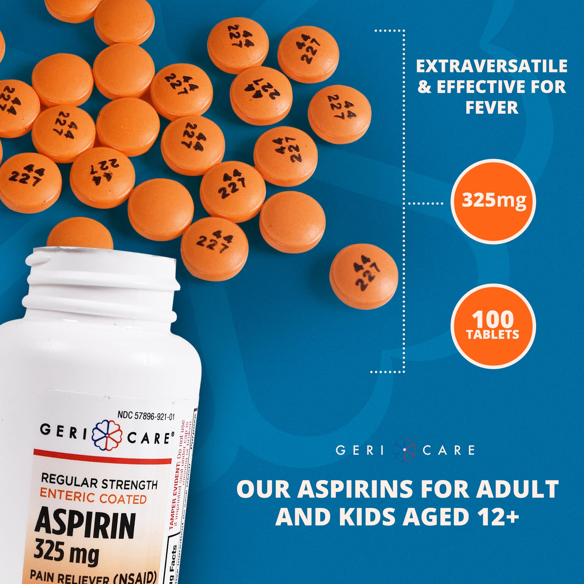 Aspirine entérique GeriCare 325 mg — utile pour maux de tête et douleurs musculaires.