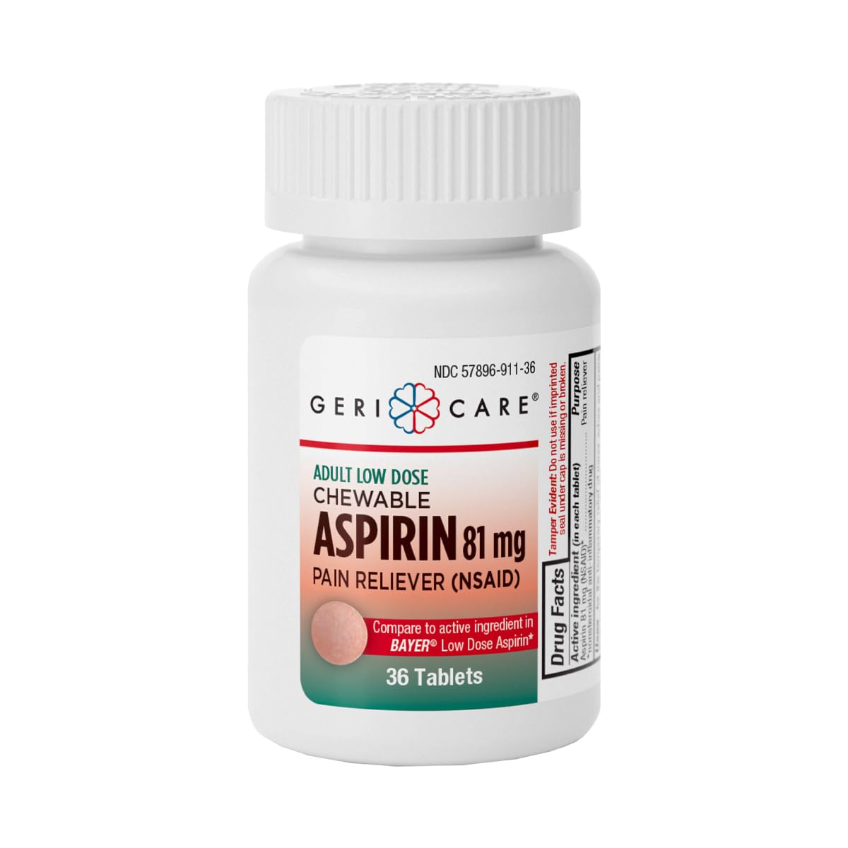 GeriCare Aspirine masticable 81 mg, boîte de 36, pratique pour le quotidien.