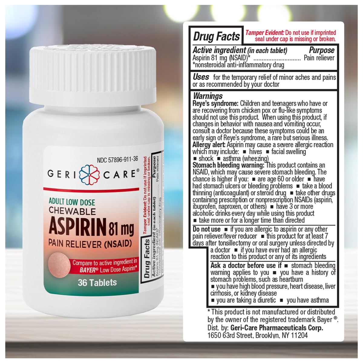 Format portable GeriCare Aspirine 81 mg, idéal en déplacement.