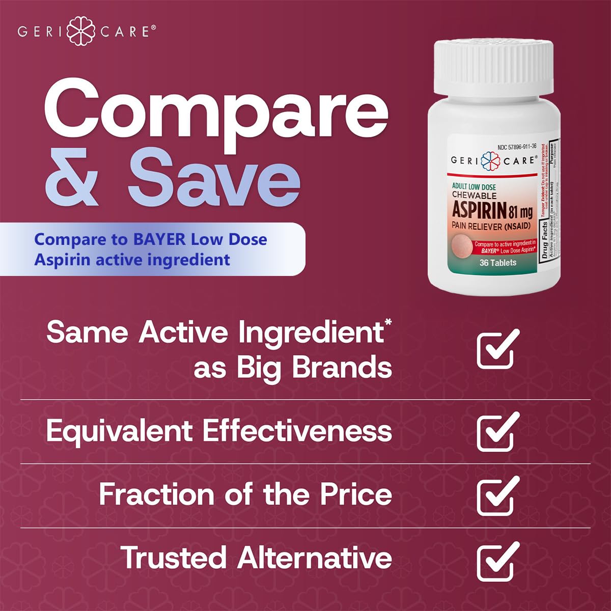 Usage en déplacement avec GeriCare 81 mg comprimés à mâcher.