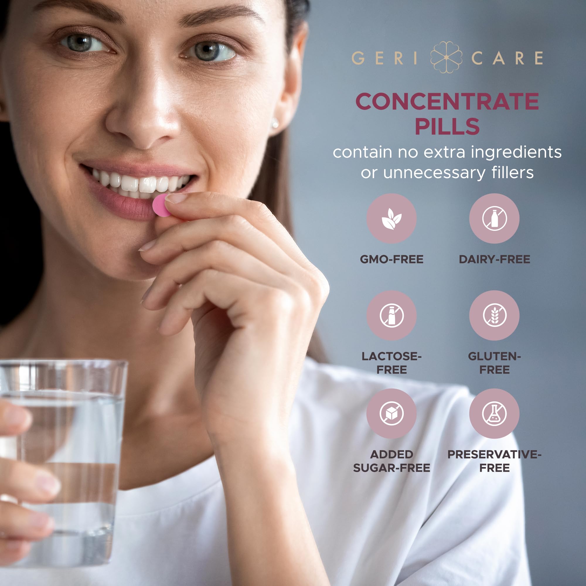 GeriCare Cranberry, emballage montrant les 100 comprimés.