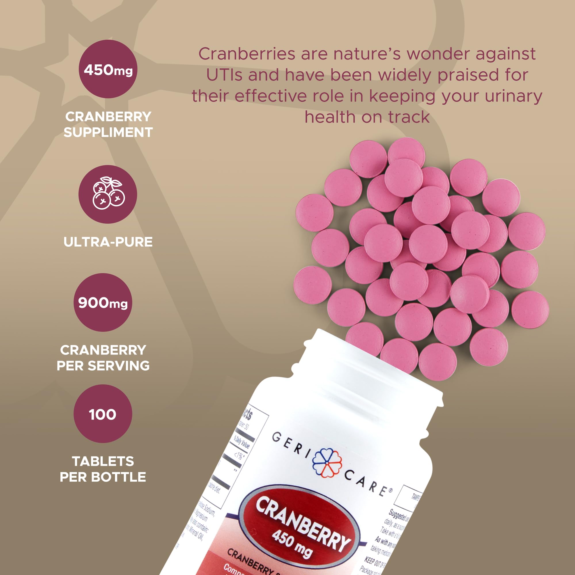 GeriCare Cranberry, emballage recto, étiquette claire et informative.