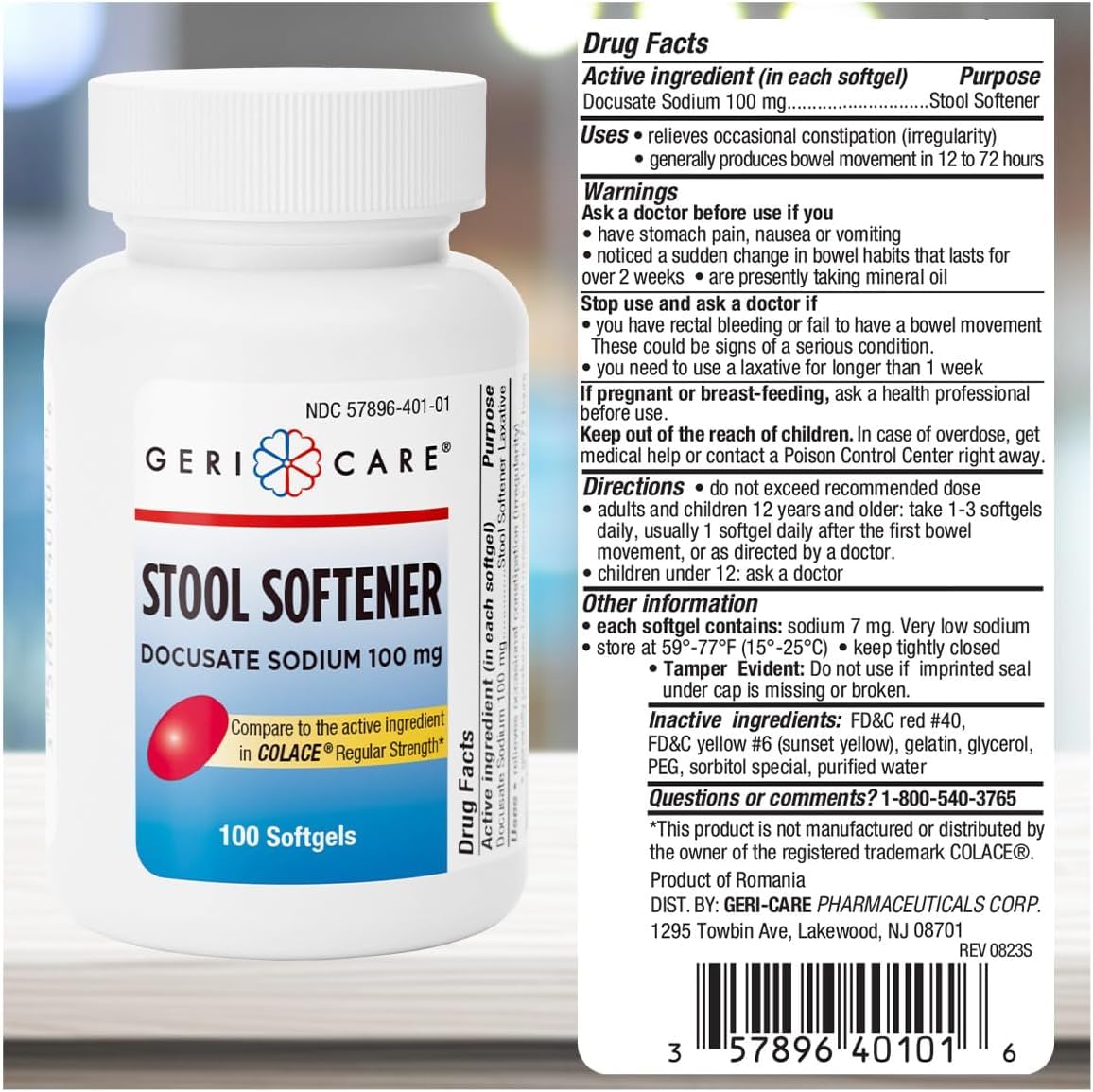 Routine quotidienne pour adultes avec GeriCare Docusate Sodium pour le confort digestif.