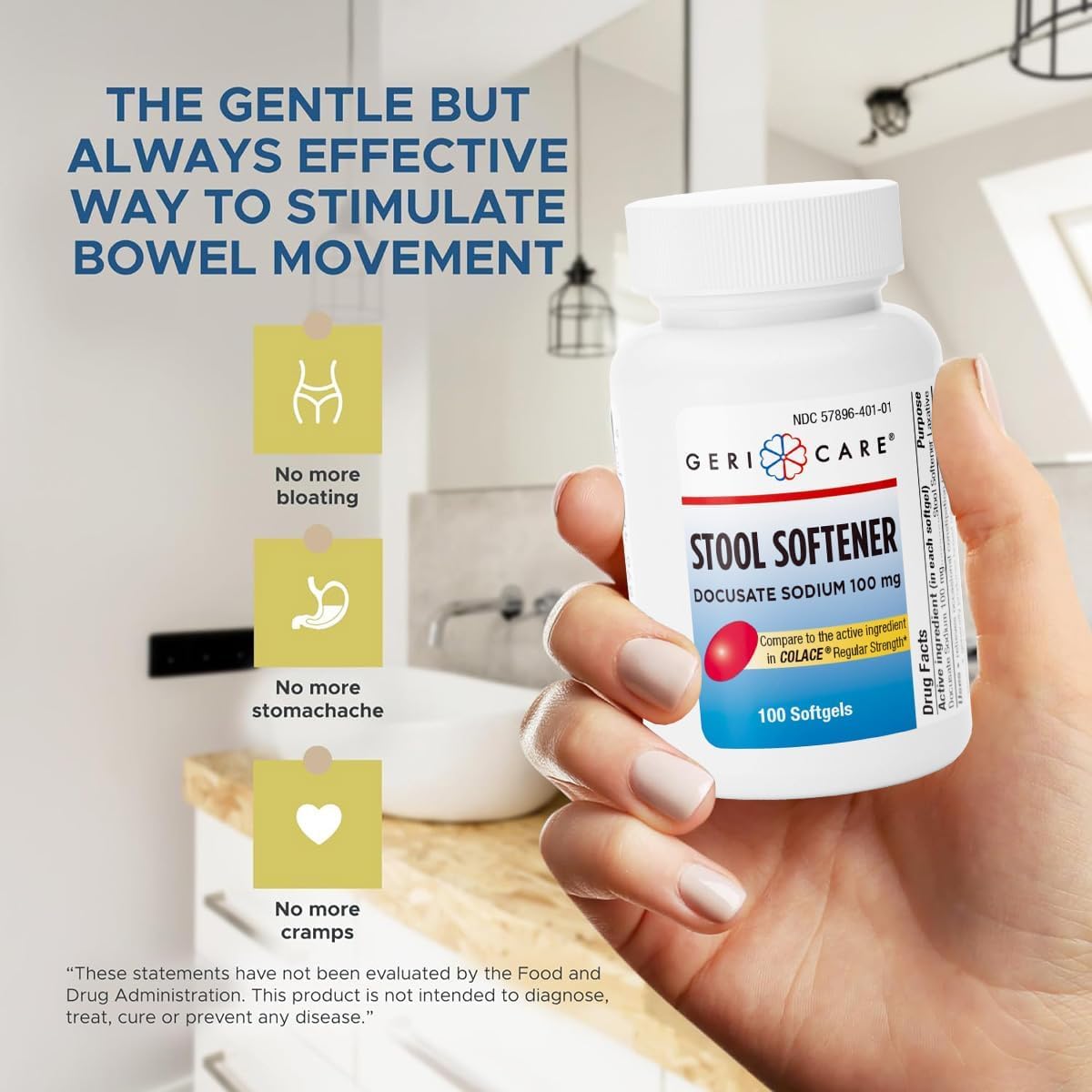 GeriCare Docusate Sodium : gélules faciles à avaler pour un soutien digestif.