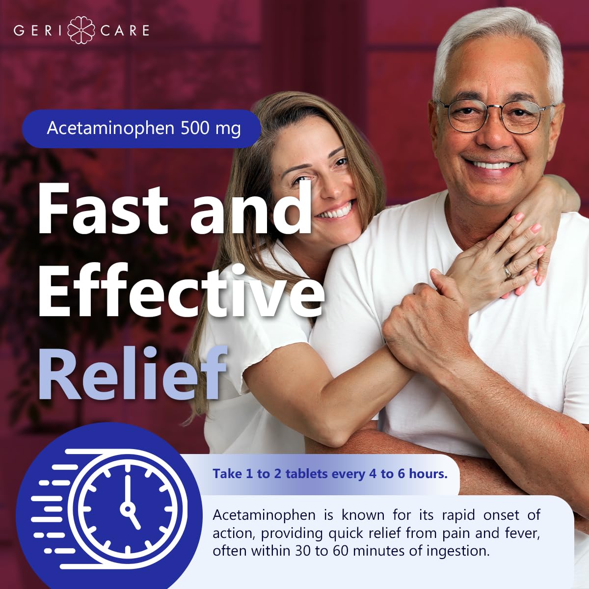 GeriCare Acétaminophène 500 mg, emballage 100 comprimés, solution pratique sans ordonnance.