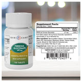 GeriCare Ferrous Gluconate 27 mg – étiquette, informations d utilisation claires.