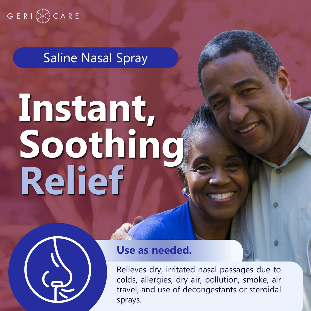 GeriCare: flacon compact nasal saline, idéal en voyage.