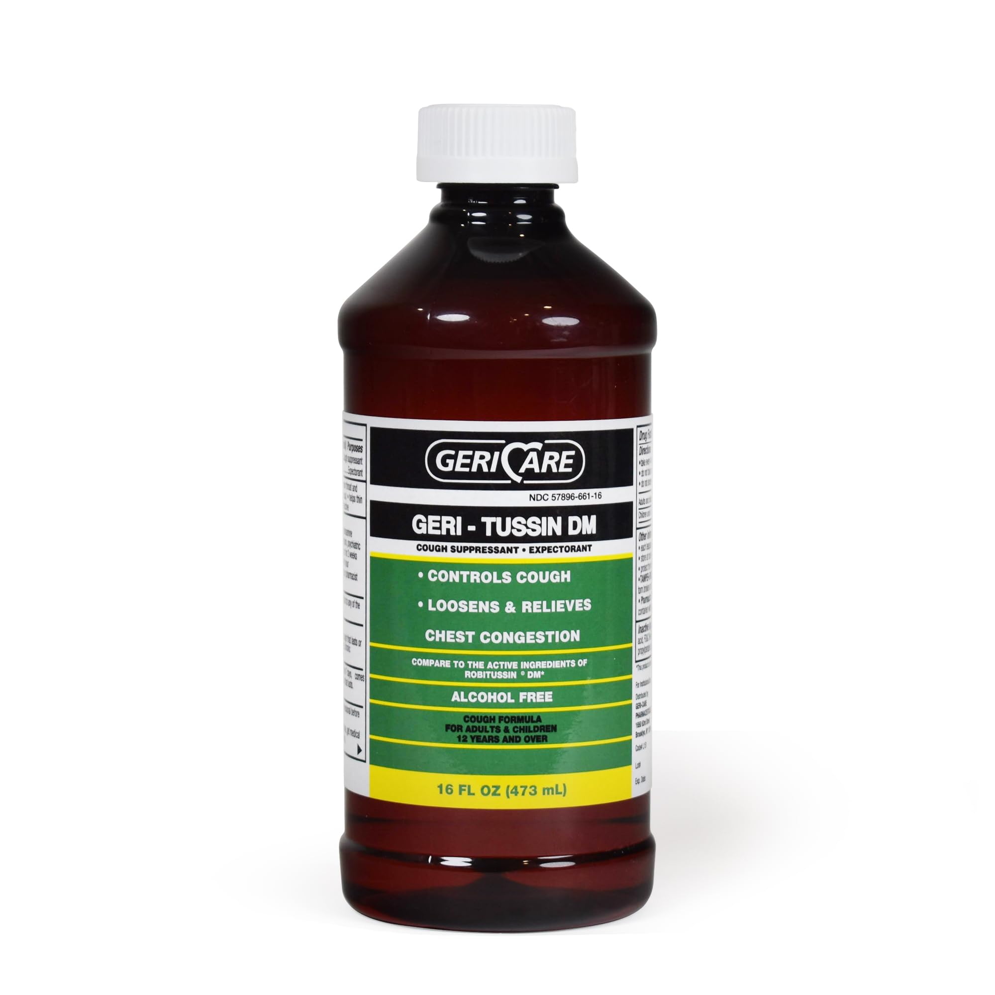 GeriCare Geri-Tussin DM, bouteille, soulage rapidement la toux et dégage la poitrine.