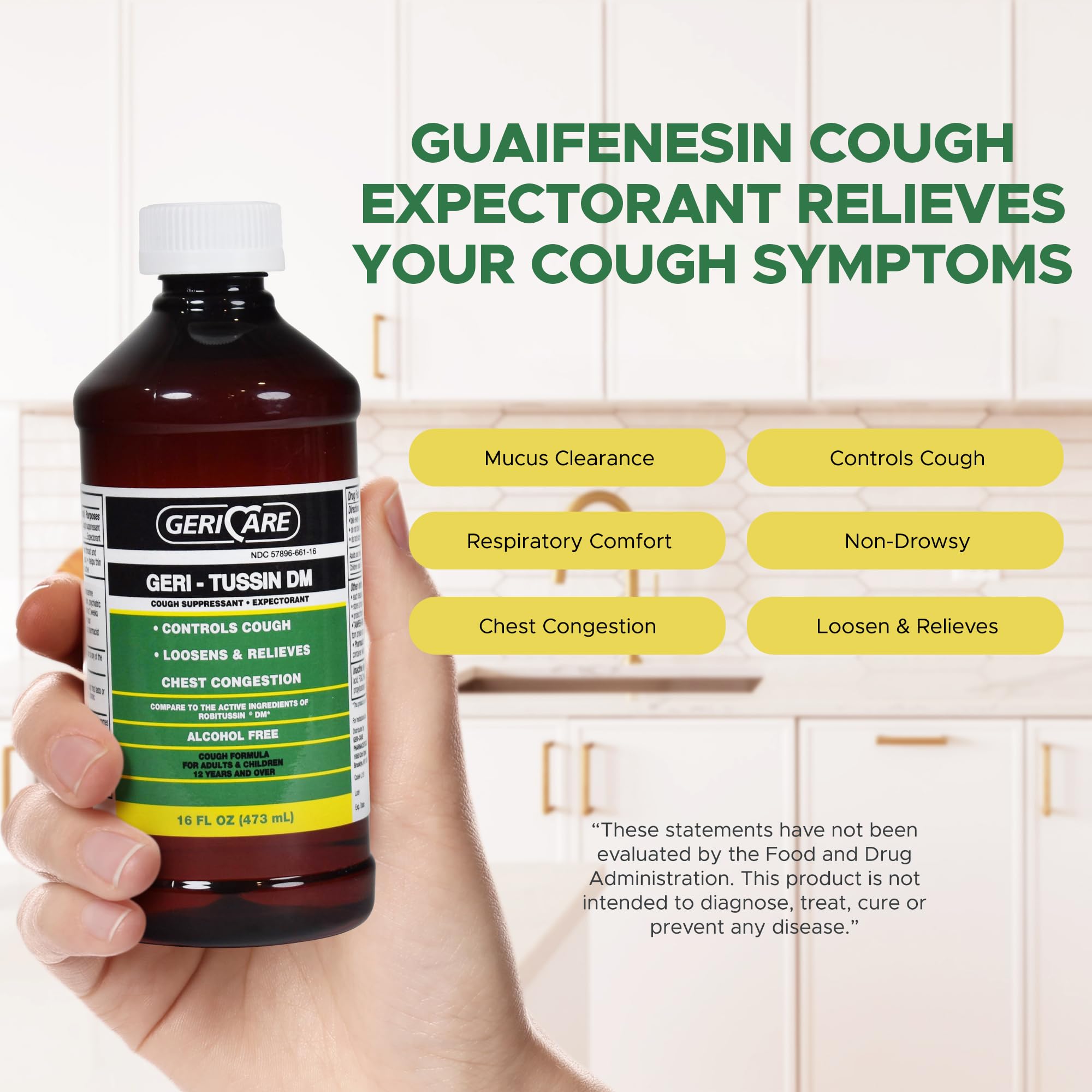 GeriCare Geri-Tussin DM, flacon, contrôle de la toux et expectoration facilitée.