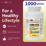 GeriCare Senna Plus: comprimés ovales visibles, dosage 50 mg/8,6 mg, facilite le transit.