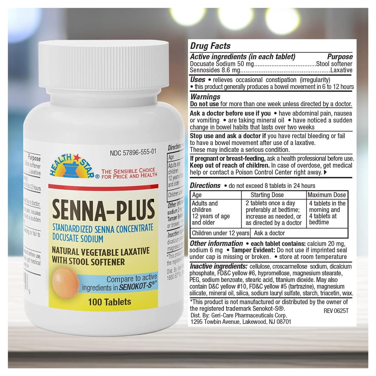 GeriCare Senna Plus tablettes 50 mg – action émolliente douce.