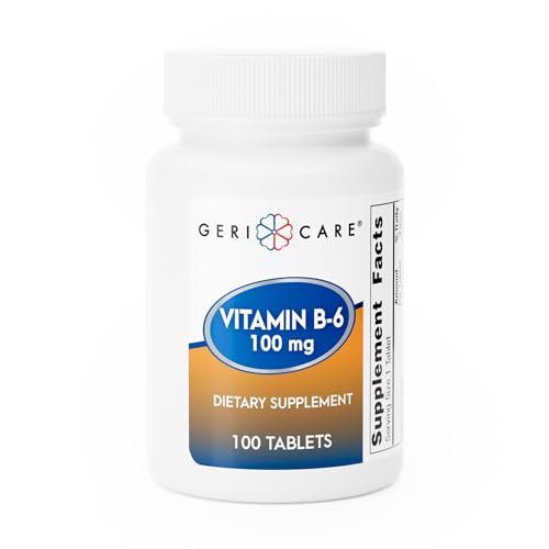 GeriCare Vitamine B6 100 mg – bouteille suggérant soutien potentiel du système nerveux et énergie