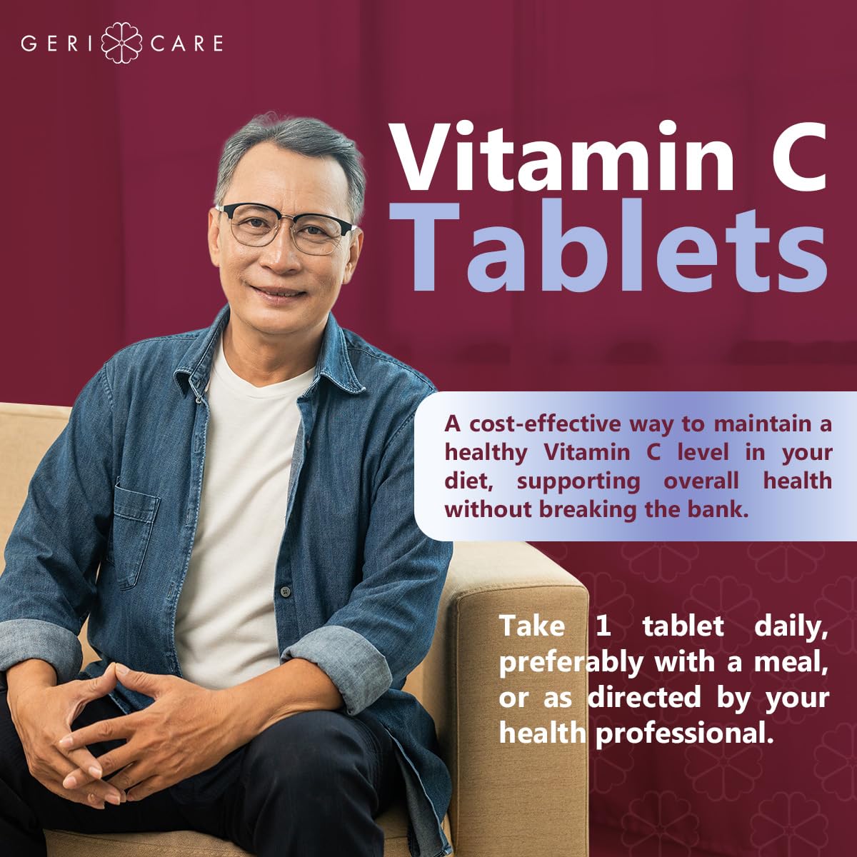 Plaquette dose GeriCare Vitamine C 250 mg – dosage journalier facile.