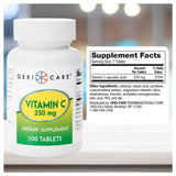 Étiquette GeriCare Vitamine C 250 mg – composants et conseils d'utilisation.