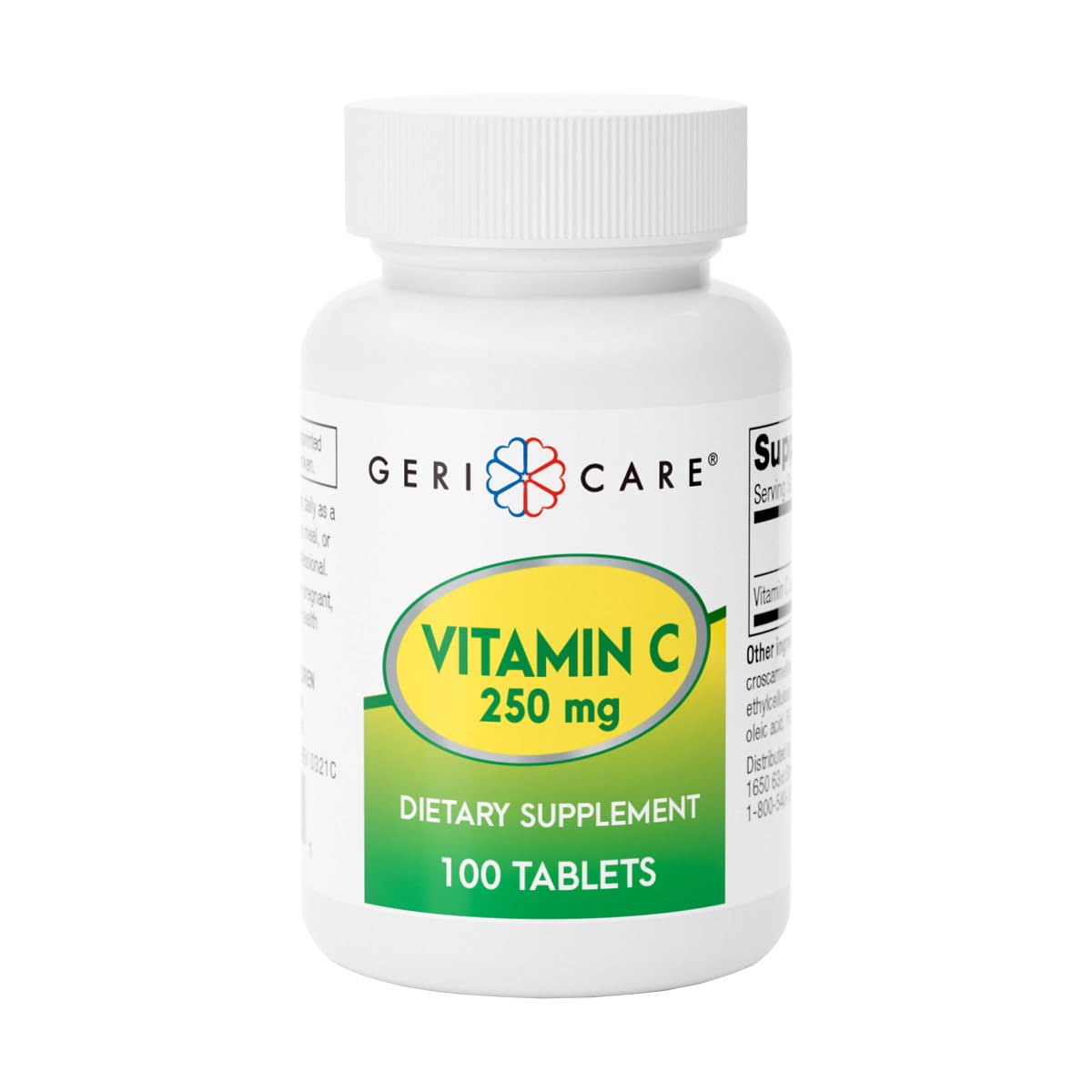 Flacon GeriCare Vitamine C 250 mg – soutien immunitaire potentiel au quotidien.
