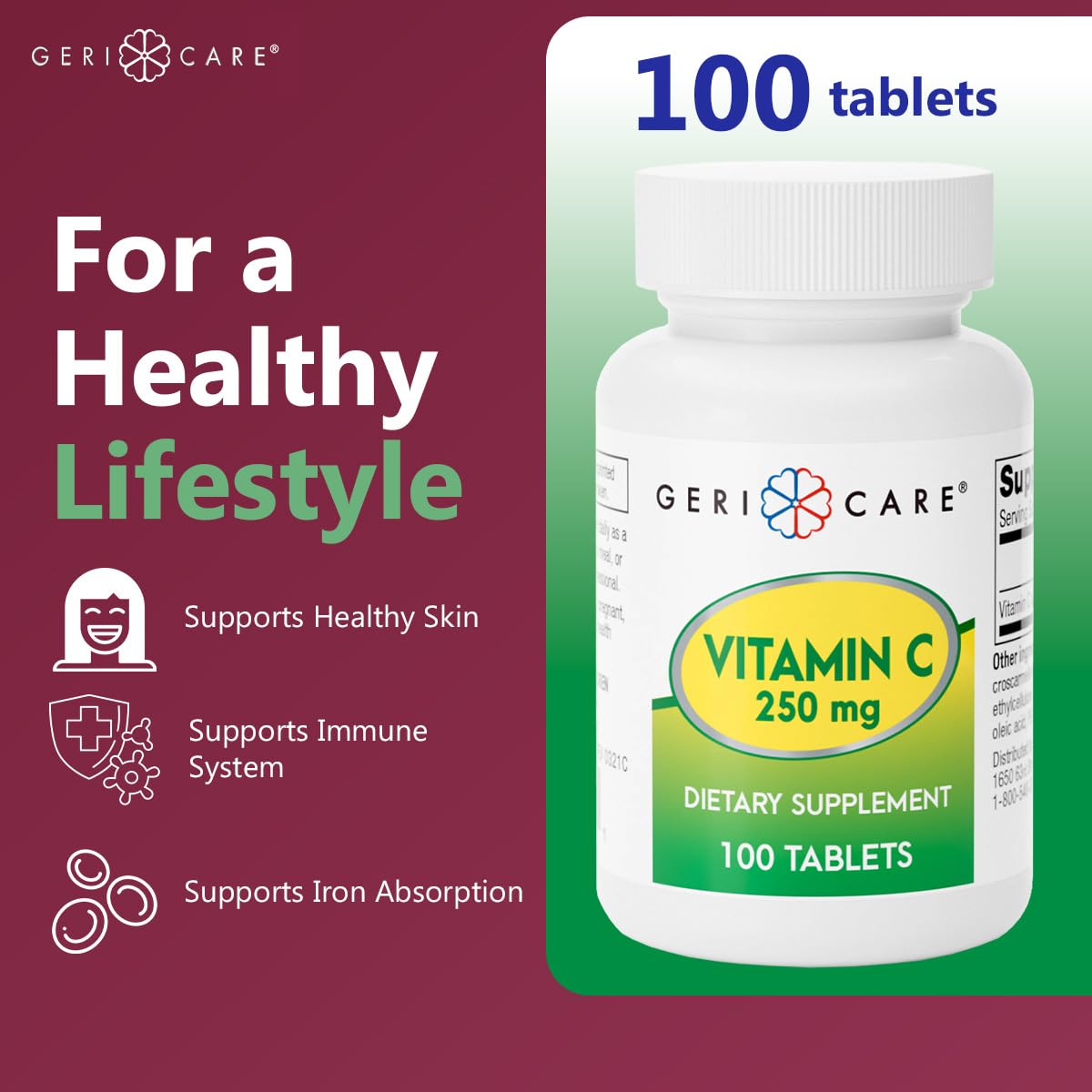 Gélules GeriCare Vitamine C 250 mg – antioxydants pour protéger les cellules.