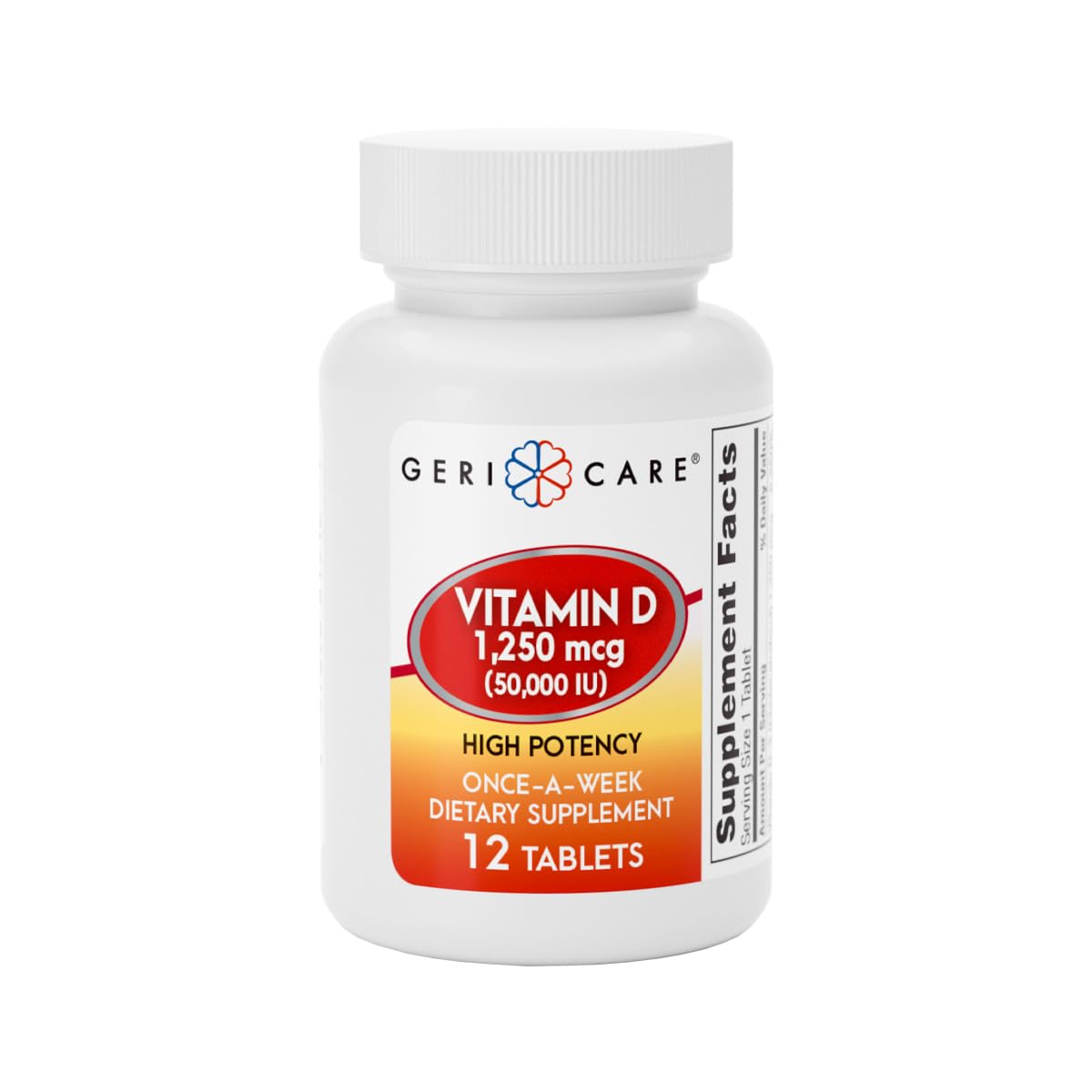 GeriCare Vitamine D, bouteille hebdomadaire, soutien potentiel des os et du système immunitaire.