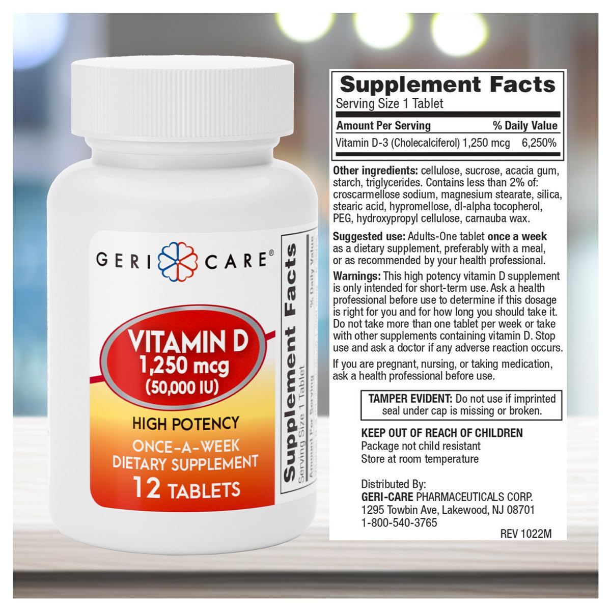 GeriCare Vitamine D, paquet de 12 comprimés, solution hebdomadaire pratique.
