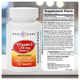 GeriCare Vitamine D, paquet de 12 comprimés, solution hebdomadaire pratique.