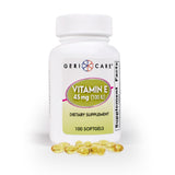 GeriCare vitamine E gélules dans une bouteille, soutien quotidien peau et immunité.