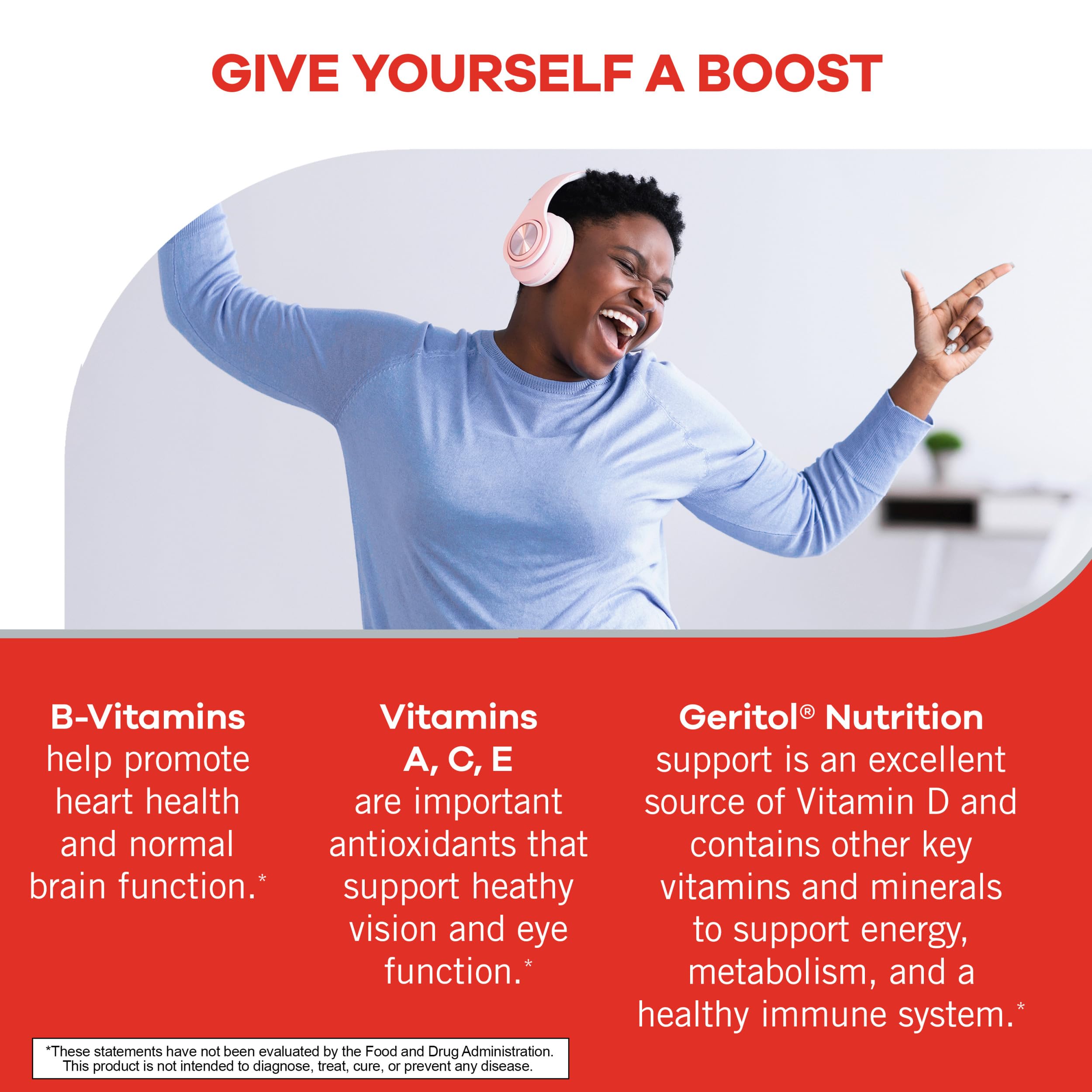 Geritol antioxydants C et E, soutien potentiel du système immunitaire.