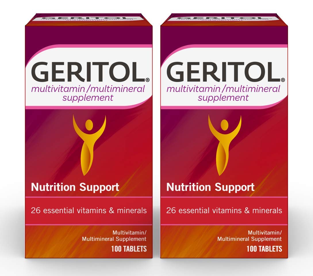 Geritol comprimés multivitamines en bouteille pour un apport quotidien équilibré.