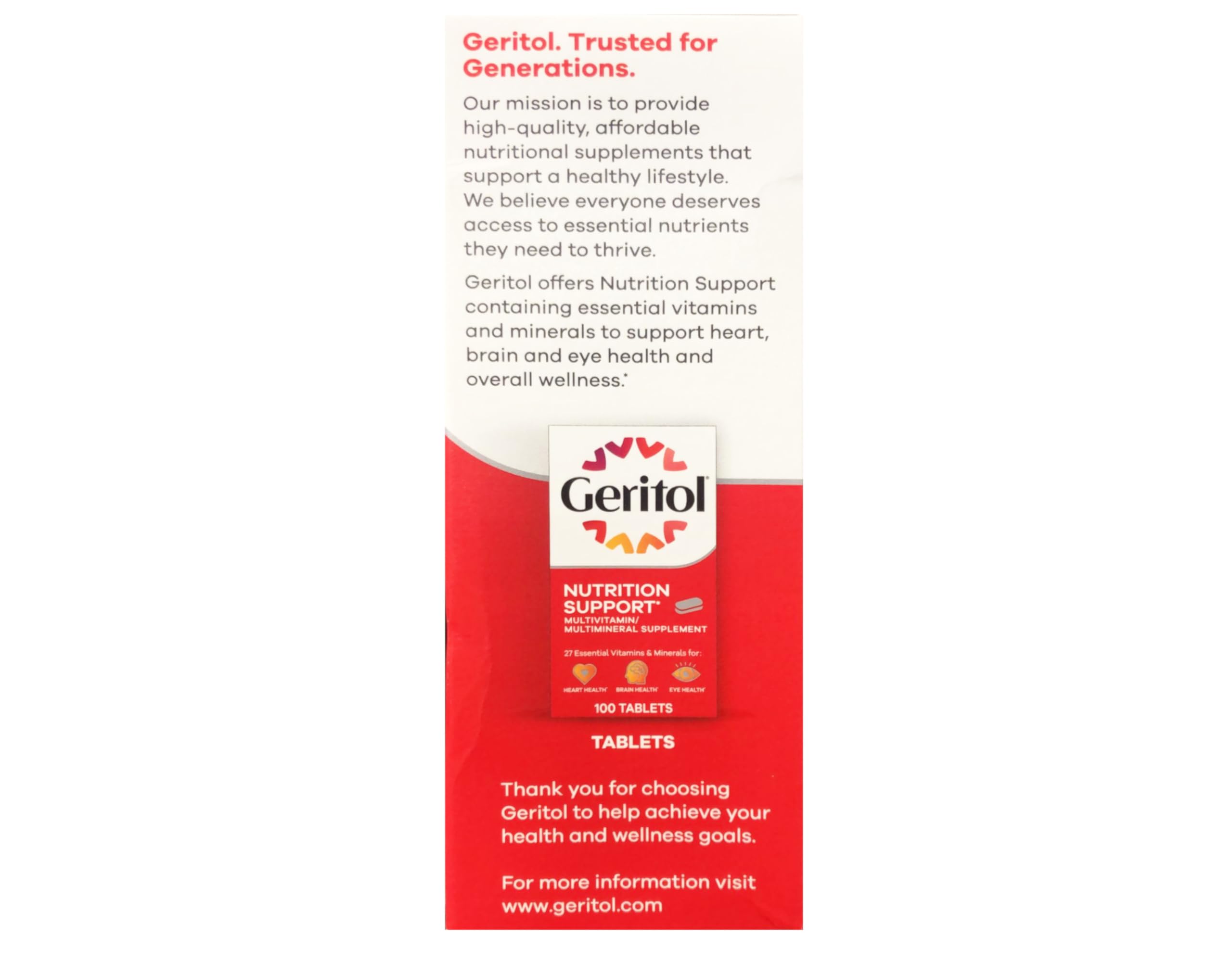Geritol liquide, étiquette nutritionnelle visible avec vitamines et fer.